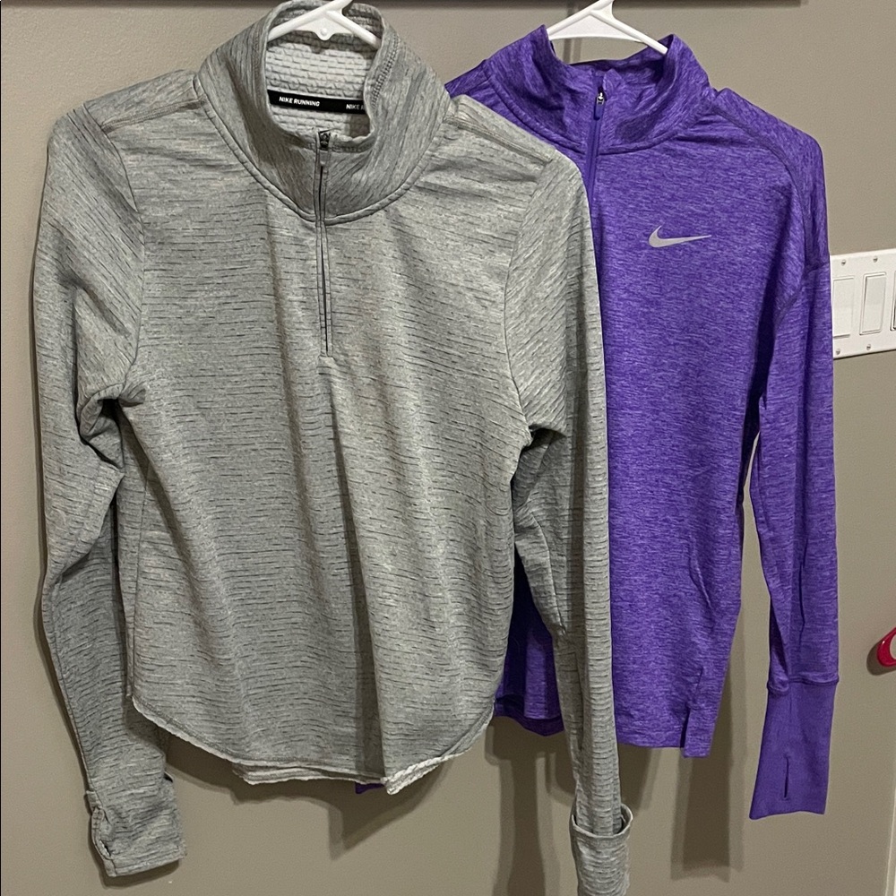 Nike Dri-FIT Running Quarter Zips in Gray and purple